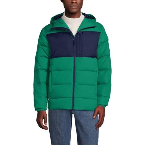 Lands End Men s Max 600 Down Puffer Hooded Jacket Small Emerald Gulf navy Colorblock Target