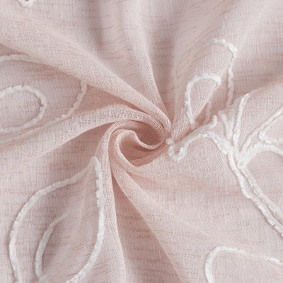 Blush Floral Embroidered Faux Linen Shower Curtain