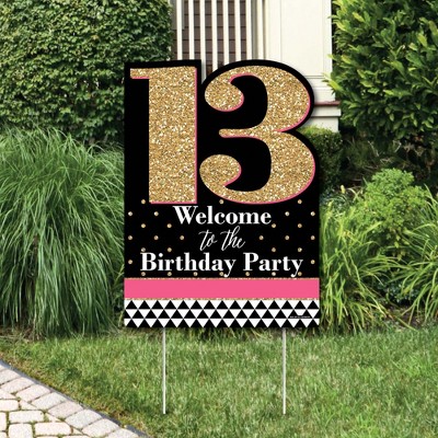 Big Dot of Happiness Chic 13th Birthday - Pink, Black and Gold - Party Decorations - Birthday Party Welcome Yard Sign