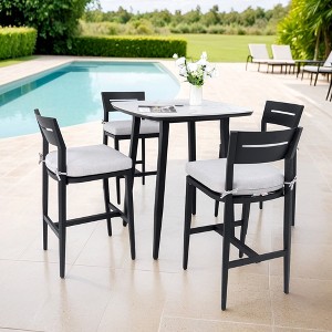 Christopher Knight Home Vogt 5 Piece Aluminum Armless Bar Set with Removable Sunbrella Cushion - 1 of 4