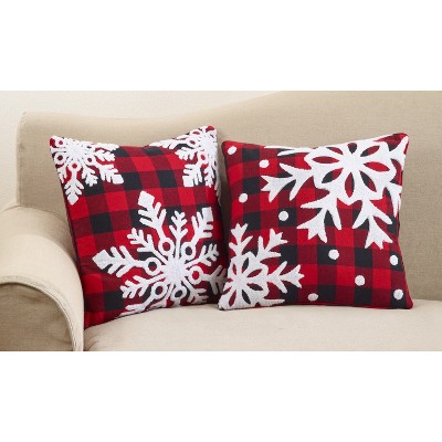 Buffalo Plaid Snowflake Medium Cotton Throw Pillow