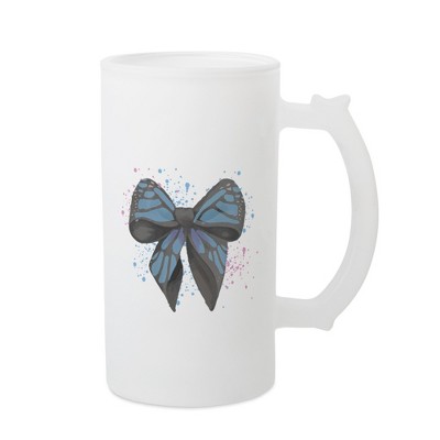 Elanze Designs Freezable Beer Stein Mug With Thumb Grip Handle, 16 Ounce Frosted Glass, Blue Monarch Bow