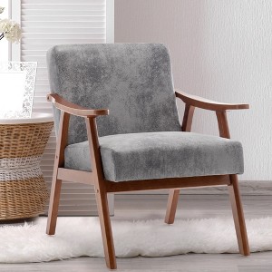 Mid-Century Modern Chair, Living Room Chair with Solid Wood Frame, Accent Chair Extra-Thick Backrest, Wingback Chair for living room - 1 of 4