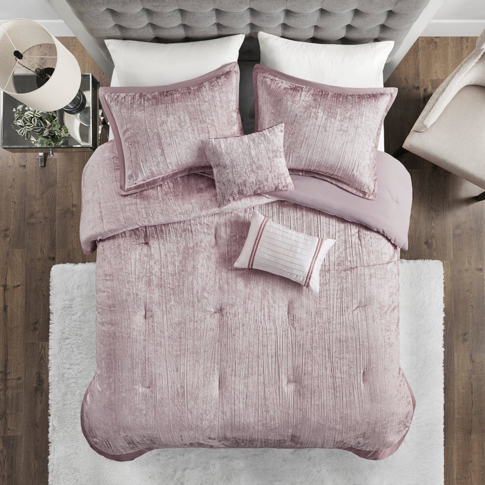 Photos - Bed Linen 5pc King/California King Callaway Crinkle Velvet Comforter Set Blush - Mad