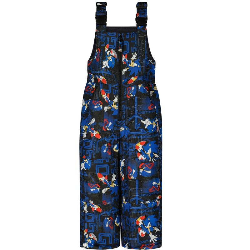 SEGA Sonic the Hedgehog Little Boys' Heavyweight Ski Pants Snow Bib, Black Print, 4