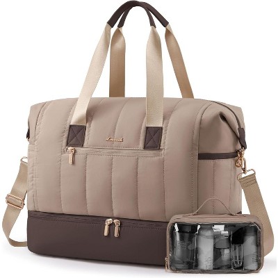 Puffer Travel Duffle Bag with Shoe Compartment, 42L Carry On for Women, Hospital and Gym Bag