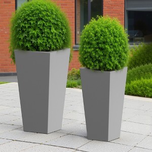 Wooakway 2-Piece Indoor Outdoor Geometric Metal Planter Pot Planter Box Patio Garden Bed Gray - 1 of 4