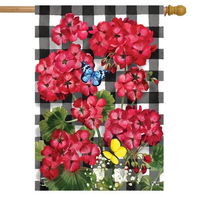 Checkered Red Geraniums Outdoor Summer House Flag 28" x 40"