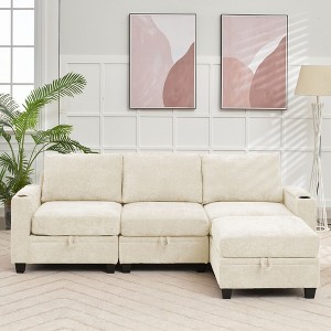 Hyleory 91" Modern Chenille Fabric Storage Sectional Sofa with Ottoman for Living Room - 1 of 4