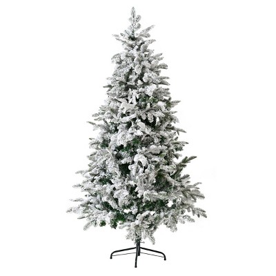 SEVOBAL 6.5FT Artificial Christmas Tree Unlit Snow Flocked Design Xmas Tree Full Appearance Snowy Easy Assembly Metal Stand, White, 47.2"*47.2"*94.4"