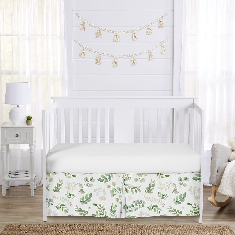 Sweet Jojo Designs Girl Baby Crib Bed Skirt Botanical Leaf Green and White, 3 of 5