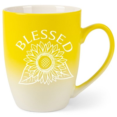Elanze Designs Blessed Sunflower Two Toned Ombre Matte Yellow and White 12 ounce Ceramic Stoneware Coffee Cup Mug