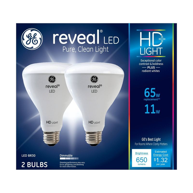 GE 2pk 9W 65W Equivalent Reveal LED HD+ Indoor Floodlights, 1 of 6
