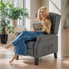 AMERLIFE Pushback Recliner Chair, Modern Fabric Wingback Armchair with Storage Pockets and Wood Legs, Linen, Dark Grey - 3 of 4