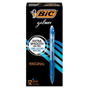 BIC Gelocity Original Blue Gel Pens, Medium Point (0.7mm), 12-Count Pack, Retractable Gel Pens with Comfortable Grip - 1 of 4