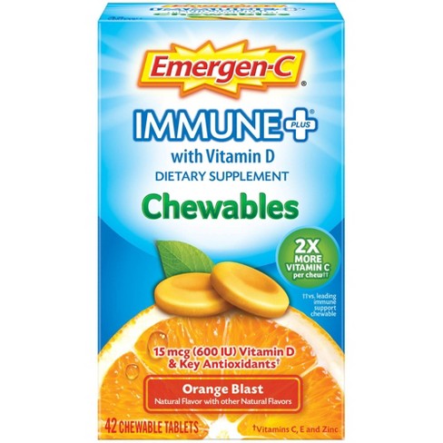 Emergen-C Immune+ Dietary Supplement Chewable Tablets with Vitamin D - Orange Blast - 42ct - image 1 of 4