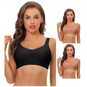 INSPIRE CHIC Women's No Show Smooth Comfort Adjustable Wide Straps Wireless Minimizers Bra 3 Packs - 1 of 4