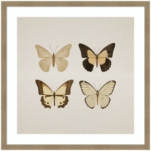 Kate and Laurel Framed Art Vintage Style Butterflies in Neutral Tones by The Creative Bunch Studio, 34x34, Woodgrain Stripe Mocha - 1 of 4