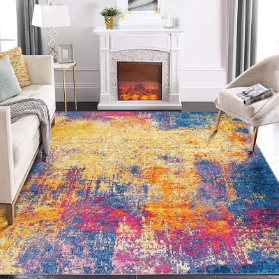 Washable Rug Modern Rug Contemporary Abstract Colorful Rug Ultra-Thin Indoor Carpet