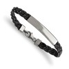 Chisel Stainless Steel Polished Braided Black Leather 8" ID Bracelet - 2 of 3