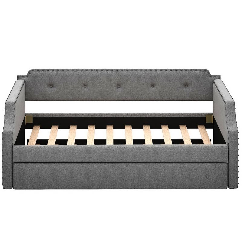 Twin Size Wood Daybed with Trundle Bed, Upholstered Sofa Bed-ModernLuxe, 4 of 10