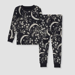 Burt's Bees Baby® Toddler Boys' 2pc Snug Fit Celestial Moon Pajama Set - Black - 1 of 2