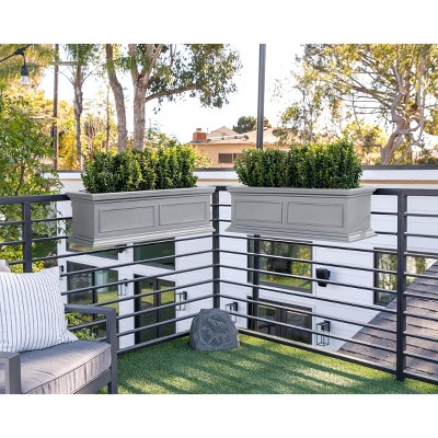 Brixton Estate-Inspired 36" Gray Polypropylene Railing Planter, 2-Pack