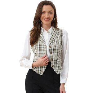 INSPIRE CHIC Women's Plaid Vintage Notched Lapel Collar Single Breasted Waistcoat Vest - 1 of 4