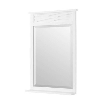 White Wood Rectangular Bathroom Vanity Mirror with Shelf