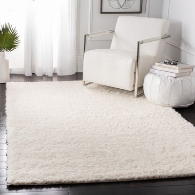 Ivory Solid Shag 8' x 10' Wool and Synthetic Area Rug