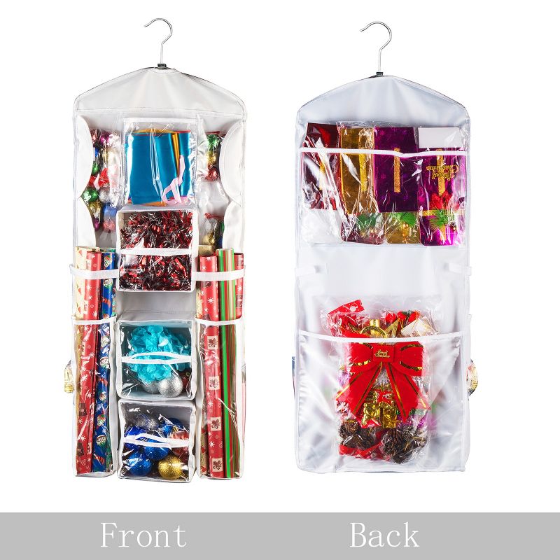 Hastings Home Hanging Dual-Sided Wrapping Paper Storage and Organizer With Clear Compartments - White, 3 of 6