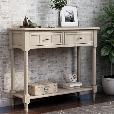 Classic Console Table With Storage Drawers And Bottom Shelf Retro Gray ...