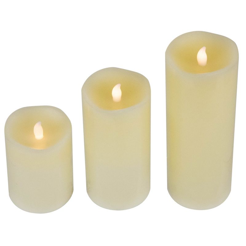 Northlight Set of 3 Solid Cream LED Flickering Flameless Wax Pillar Candles 8", 5 of 7