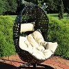 Sunnydaze Outdoor Resin Wicker Patio Lauren Hanging Basket Egg Chair Swing with Cushions and Headrest - Beige - 2pc - 2 of 4