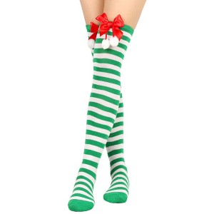 BABYYER Christmas Thigh High Stockings, Red Pompom Long Socks, Breathable and Soft for Xmas New Year Holiday Decorations (1 Pcs One size) - 1 of 4
