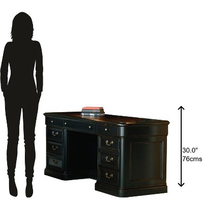 Executive Black-Brown Wood Desk with Power Outlet and Filing Cabinet