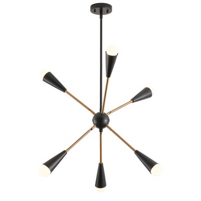 Modern Sputnik Chandelier 6-Light Black and Gold Mid Century Pendant Light for Dining Room