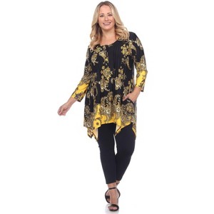Women's Plus Size Floral Chain Printed Tunic Top with Pockets - White Mark - 1 of 3