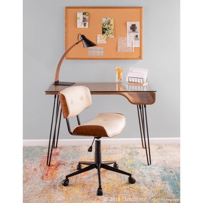 Lombardi Mid-Century Modern Swivel Task Chair in Walnut & Cream