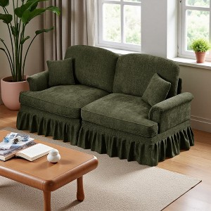 Elegant Mid-Century Chenille 2-Seater Sofa with Flared Arms, Skirt & Spindle Legs - 1 of 4