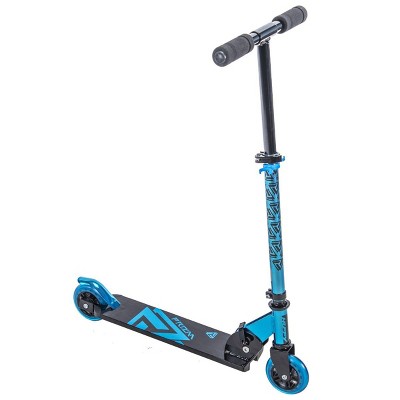 Huffy 28029 100mm Prizm Folding Lightweight Design Inline Scooter with Steel Rear Foot Brake and Adjustable Handlebar for Kids Ages 5 and Over, Blue