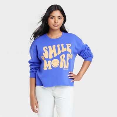 Women's SmileyWorld Smile More Graphic Sweatshirt - Blue