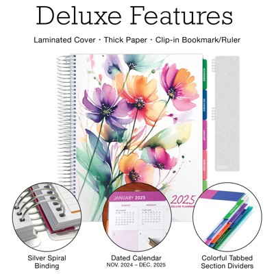 Global Printed Products Deluxe CY 2025 Planner - 7"x9" (Rainbow Floral)