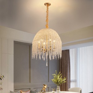 20 Inch 6-Light K9 Crystal Pendant Light with Cascading Crystal Bead Strings and Gold Finish for Living Room,Bedroom,Dining Area (Bulb Not Included) - 1 of 4