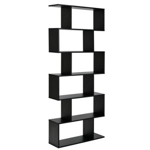 Yukimo 6-Tier S-Shaped Bookshelf, Storage Display Bookcase Decor Z-Shelf, 31.5" x 9" x 75", Black/White/Coffee - 1 of 4