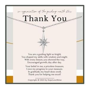 HOPE LOVE SHINE North Star Thank You Teacher Necklace – Mentor, Boss, or Teacher Appreciation Gift for Women Gold or Silver - 1 of 4