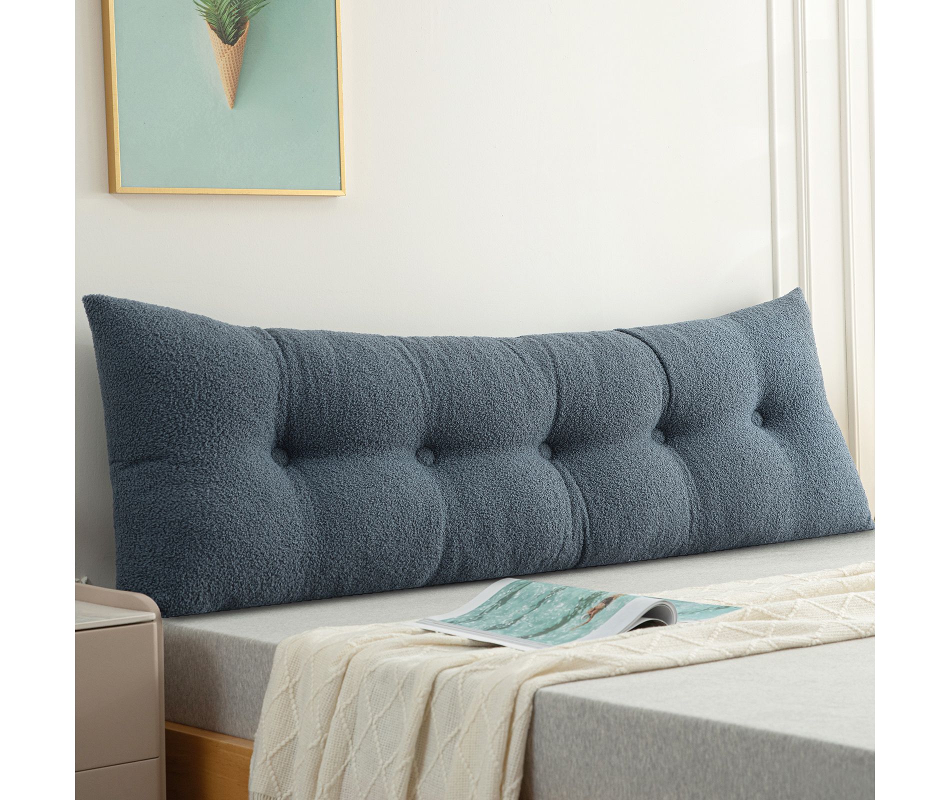 Teddy Velvet Bed Rest Headboard Pillow, Cozy Reading & Back Support Cushion for Twin/Queen/King Bed