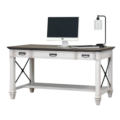 Hartford 64" Vintage White Writing Desk with Power Outlets and USB