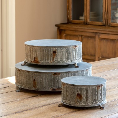 Park Hill Collection Vintage-Style Round Tinwork Display Platforms