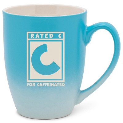 100 North Video Game 10 Ounce Blue and White Two Toned Ombre, Comfortably Fits Your Hands, Ceramic Tea Coffee Cup Mug, Rated C For Caffeinated